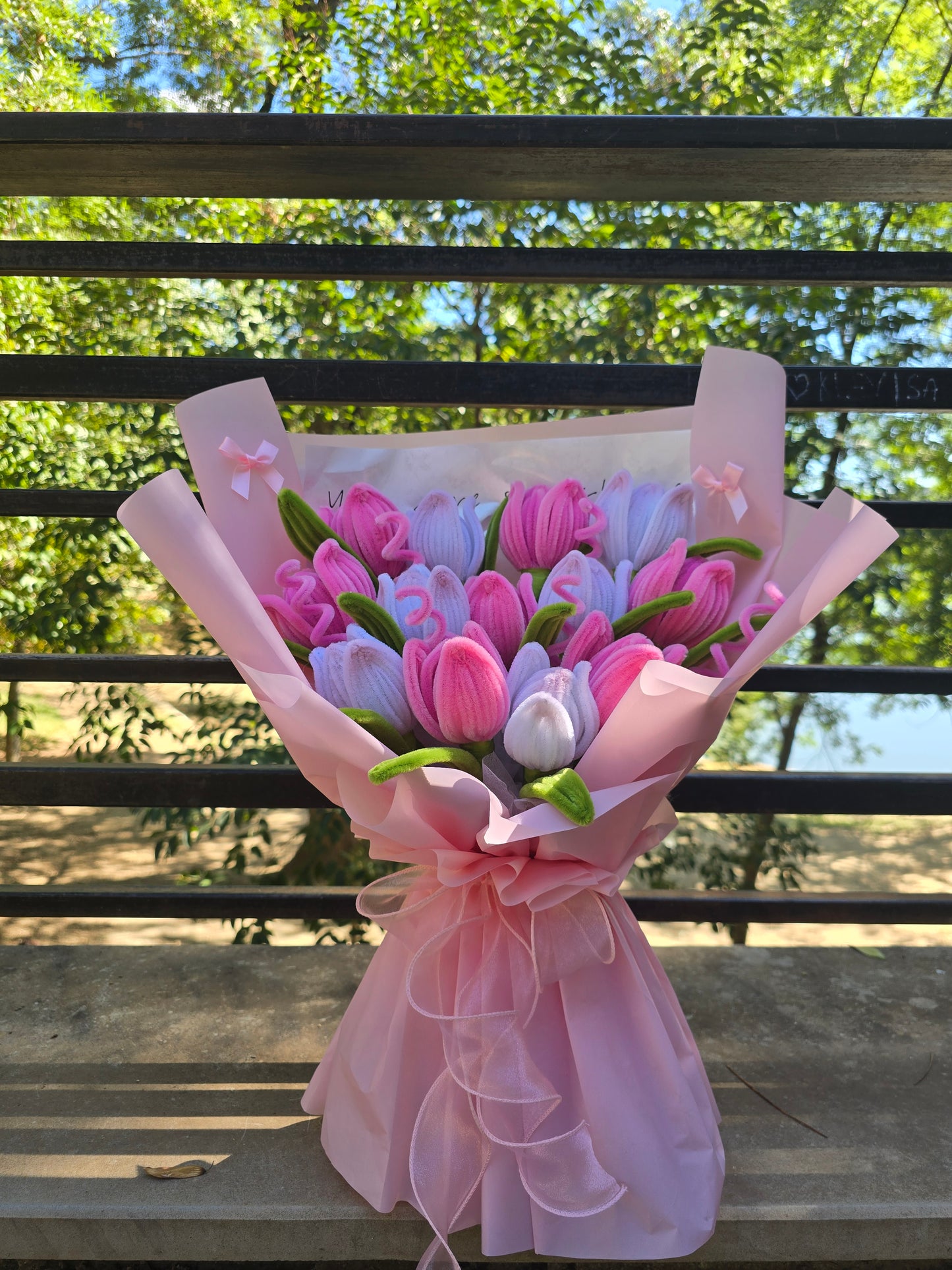 Handmade flower Bouquet Pink&white tulips