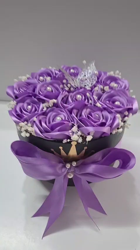 Elegant Handmade Purple Rose Bouquet in Gift Box